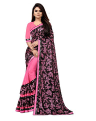 Women's Lycra Blend Saree with Blouse (Pink, 5-6 Mtrs) - GillKart