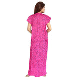 Women's Cotton Printed Maxi Nighty (Pink) - GillKart