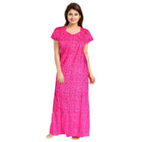 Women's Cotton Printed Maxi Nighty (Pink) - GillKart