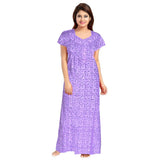 Women's Cotton Printed Maxi Nighty (Lavendar) - GillKart