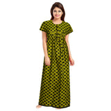 Women's Cotton Printed Maxi Nighty (Green) - GillKart