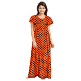 Women's Cotton Printed Maxi Nighty (Orange) - GillKart