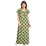 Women's Cotton Printed Maxi Nighty (Green) - GillKart