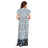 Women's Cotton Printed Maxi Nighty (Navy Blue) - GillKart