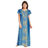 Women's Cotton Printed Maxi Nighty (Blue) - GillKart