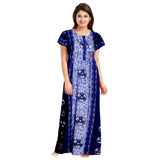 Women's Cotton Printed Maxi Nighty (Blue) - GillKart