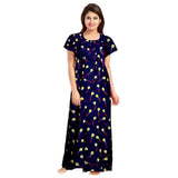 Women's Cotton Printed Maxi Nighty (Purple) - GillKart