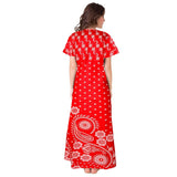 Women's Cotton Printed Maxi Nighty (Red) - GillKart