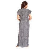 Women's Cotton Printed Maxi Nighty (Grey) - GillKart