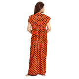 Women's Cotton Printed Maxi Nighty (Orange) - GillKart