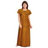 Women's Cotton Printed Maxi Nighty (Mustard) - GillKart