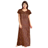 Women's Cotton Printed Maxi Nighty (Brown) - GillKart