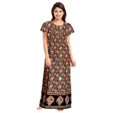 Women's Cotton Printed Maxi Nighty (Brown) - GillKart