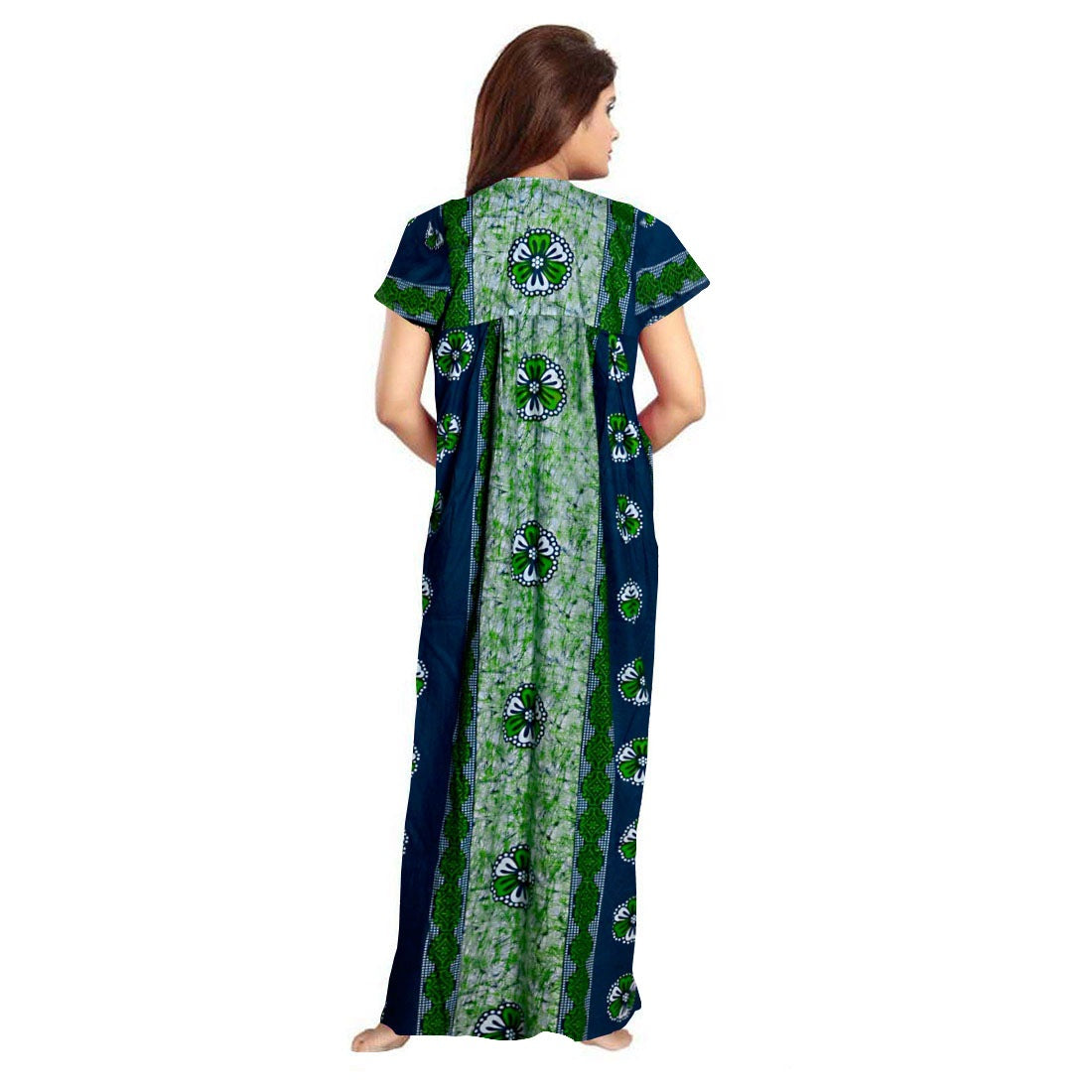 Women's Cotton Printed Maxi Nighty (Green) - GillKart