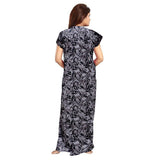 Women's Cotton Printed Maxi Nighty (Greay) - GillKart