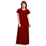 Women's Cotton Printed Maxi Nighty (Red) - GillKart