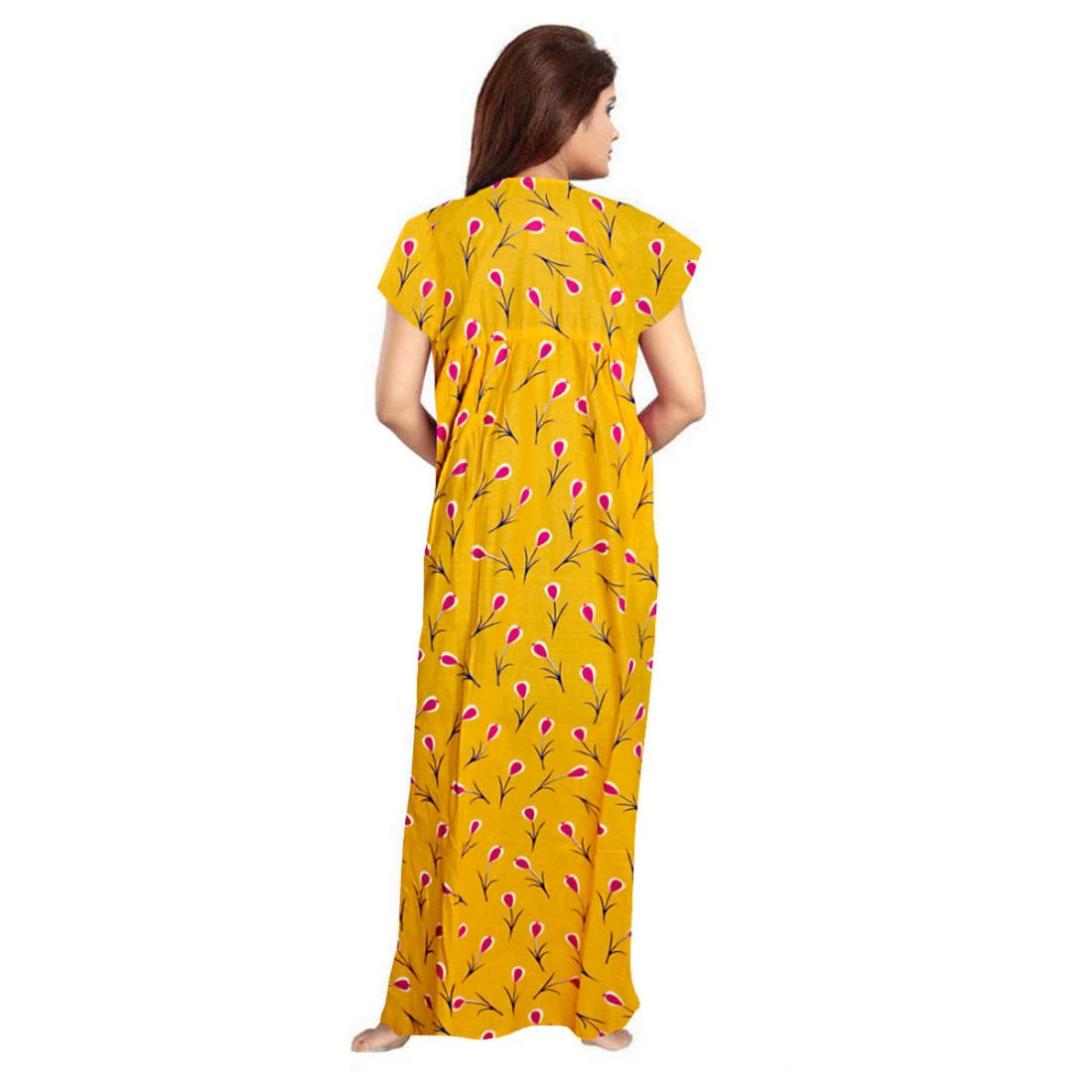 Women's Cotton Printed Maxi Nighty (Yellow) - GillKart