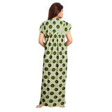 Women's Cotton Printed Maxi Nighty (Green) - GillKart