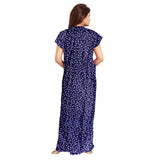 Women's Cotton Printed Maxi Nighty (Blue) - GillKart