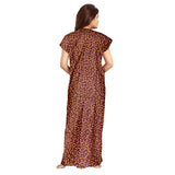 Women's Cotton Printed Maxi Nighty (Brown) - GillKart