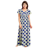 Women's Cotton Printed Maxi Nighty (Off White) - GillKart