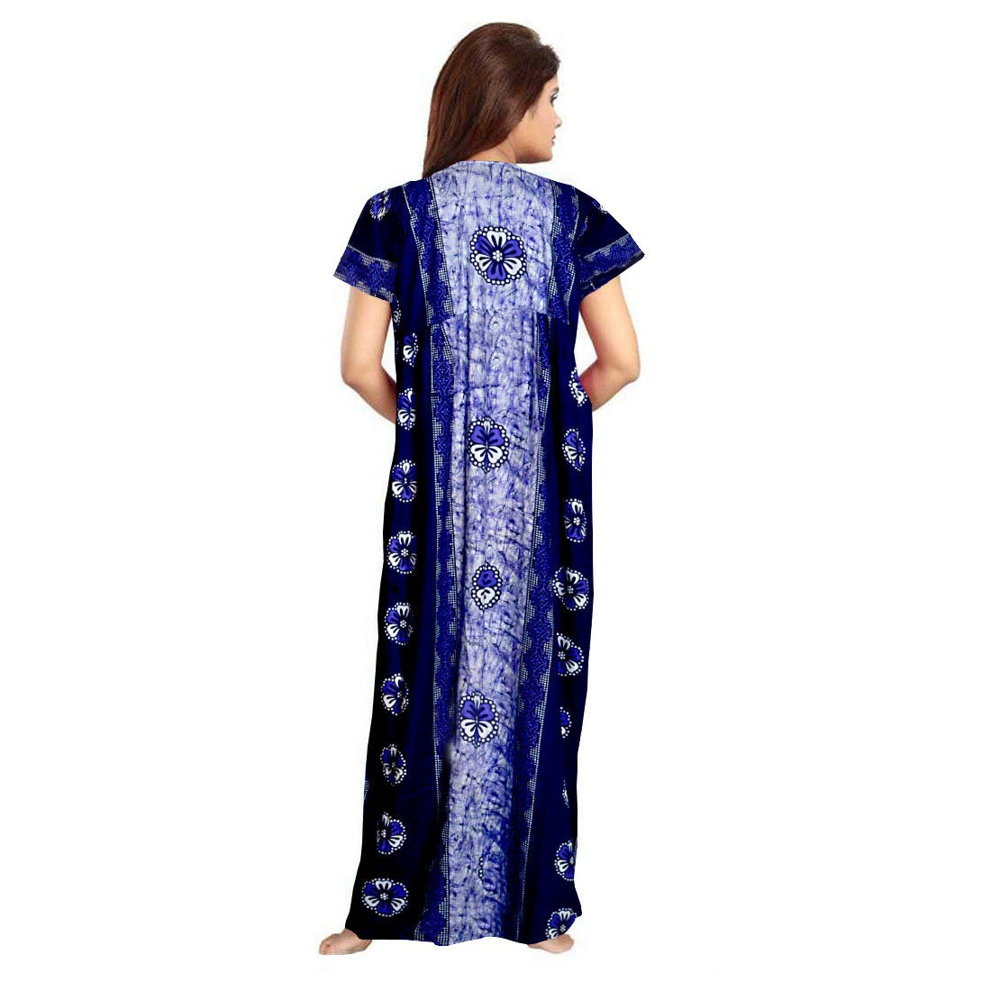 Women's Cotton Printed Maxi Nighty (Blue) - GillKart