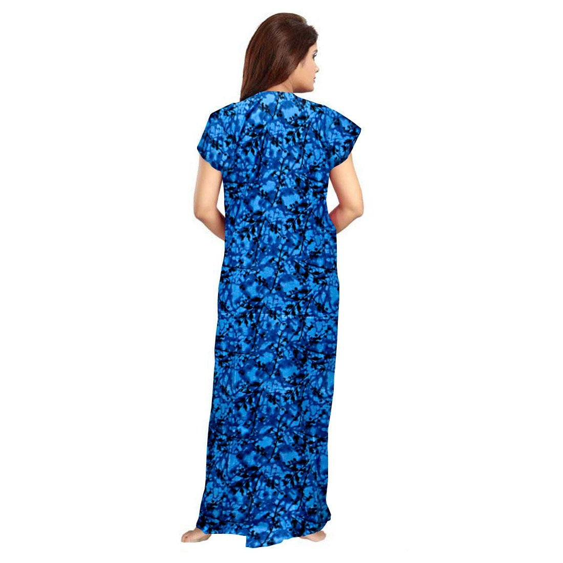 Women's Cotton Printed Maxi Nighty (Blue) - GillKart