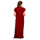 Women's Cotton Printed Maxi Nighty (Red) - GillKart