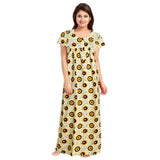 Women's Cotton Printed Maxi Nighty (Off White) - GillKart