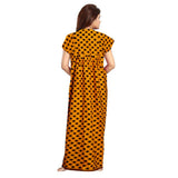 Women's Cotton Printed Maxi Nighty (Mustard) - GillKart