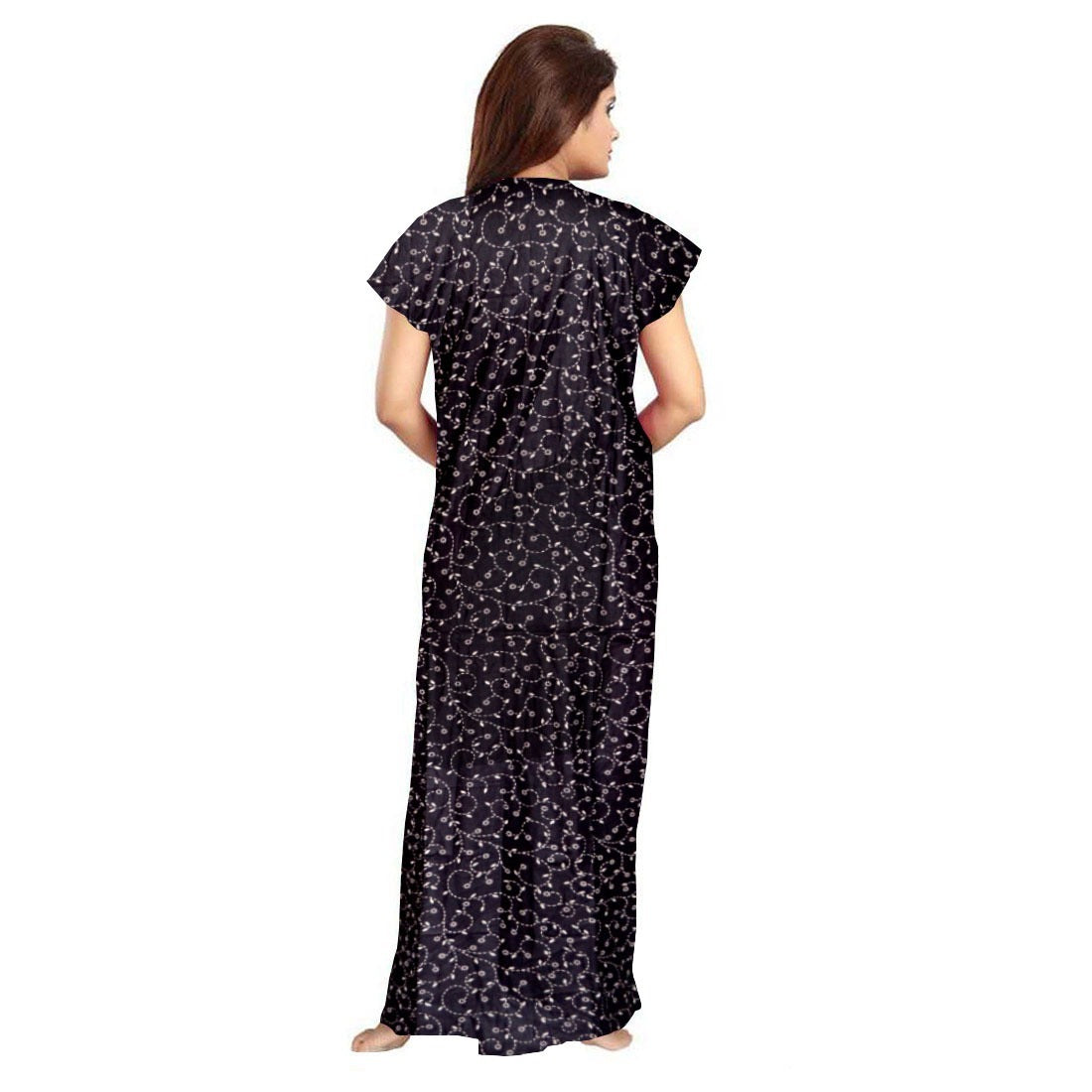 Women's Cotton Printed Maxi Nighty (Greay) - GillKart