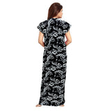 Women's Cotton Printed Maxi Nighty (Black) - GillKart