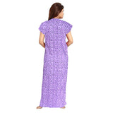 Women's Cotton Printed Maxi Nighty (Lavendar) - GillKart