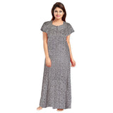 Women's Cotton Printed Maxi Nighty (Grey) - GillKart