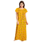 Women's Cotton Printed Maxi Nighty (Yellow) - GillKart