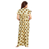 Women's Cotton Printed Maxi Nighty (Off White) - GillKart