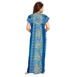 Women's Cotton Printed Maxi Nighty (Blue) - GillKart