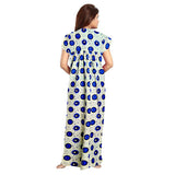 Women's Cotton Printed Maxi Nighty (Off White) - GillKart