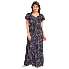 Women's Cotton Printed Maxi Nighty (Greay) - GillKart