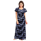 Women's Cotton Printed Maxi Nighty (Blue) - GillKart