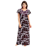 Women's Cotton Printed Maxi Nighty (Wine) - GillKart