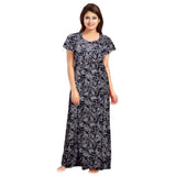 Women's Cotton Printed Maxi Nighty (Greay) - GillKart