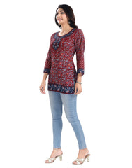 Women's 3/4th Sleeve Summer Cool Tunic Short Top (Maroon) - GillKart