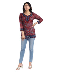 Women's 3/4th Sleeve Summer Cool Tunic Short Top (Maroon) - GillKart