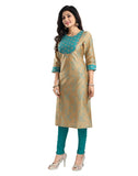 Women's 3/4th Sleeve Silk Blend Tunic Long Kurti (Beige) - GillKart