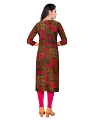 Women's Rayon Foil Printed Straight Kurti (Pink) - GillKart