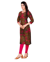 Women's Rayon Foil Printed Straight Kurti (Pink) - GillKart