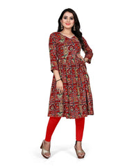 Women's Rayon Foil Printed Straight Kurti (Red) - GillKart