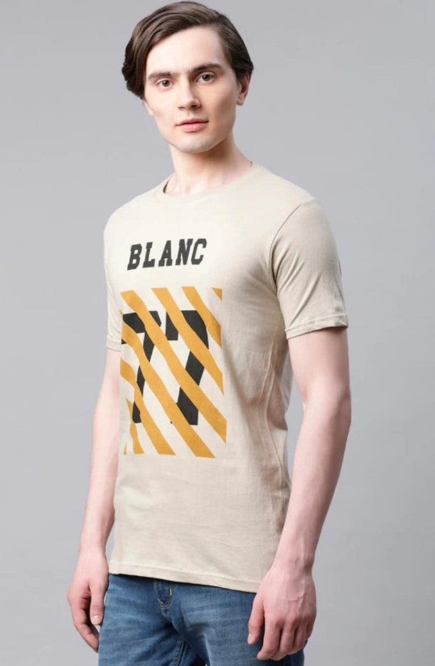 Men's Half Sleeve Round Neck Cotton T Shirt (Beige) - GillKart