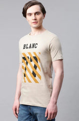 Men's Half Sleeve Round Neck Cotton T Shirt (Beige) - GillKart